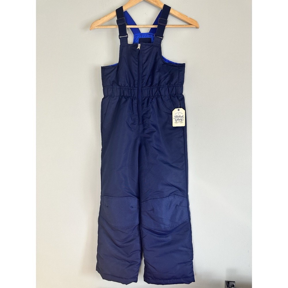 Faded Glory Kids Snow Bib Overalls Navy Insulated Waterproof Ski Pants S 6/7 NWT